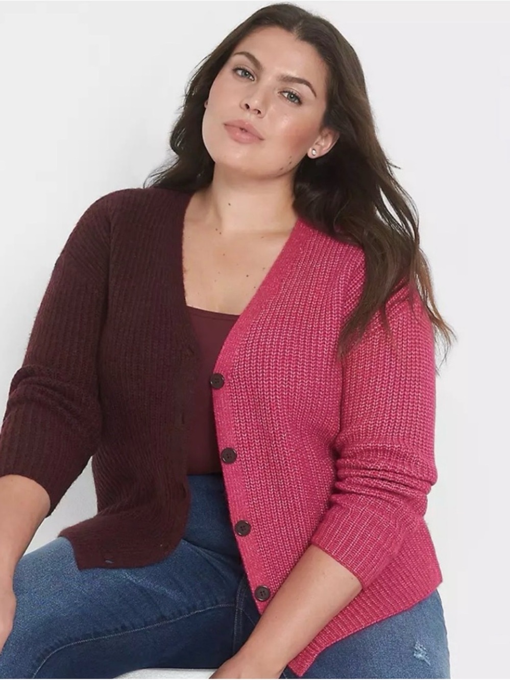 Lane Bryant Two-Tone Ribbed Button Cardigan - Picture 5 of 5